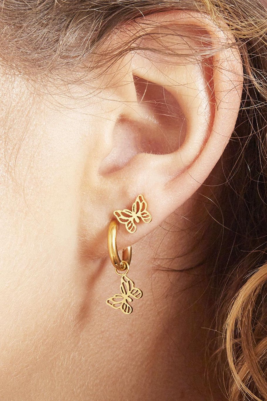 Boucles d'oreilles Floating Butterfly Argenté Acier inoxydable Image2